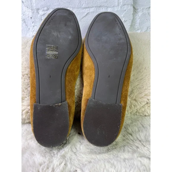Tory Burch Suede Loafers Tan Brown Scrunch Back Square Toe Flats Shoes Size 8 - Picture 3 of 8